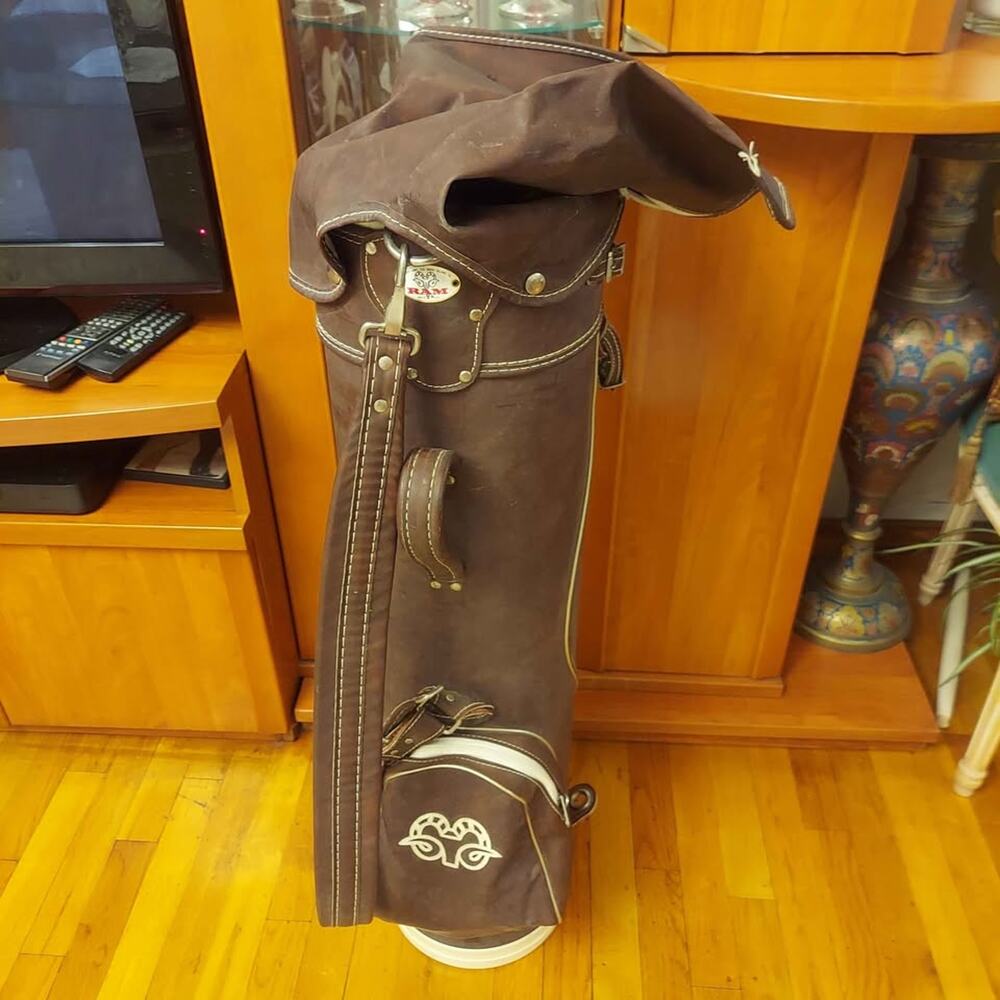 RAM Golf Bag Bown Leather Made In USA Vintage 36" Tall